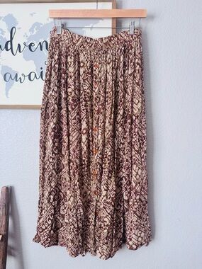 Vintage 100% rayon elastic waist ankle length floral skirt